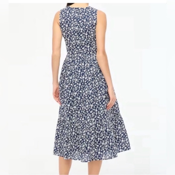 J. Crew Floral Sleeveless Smocked Bodice A-Line Midi Dress Navy X-Small NWT - Picture 2 of 6
